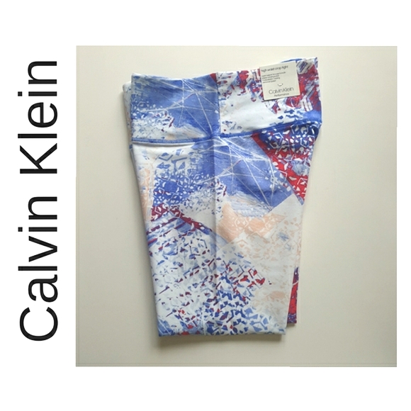 Calvin Klein Performance High Waist Cropped Tight Leggings in Red,White,Blue  MD - Picture 10 of 16